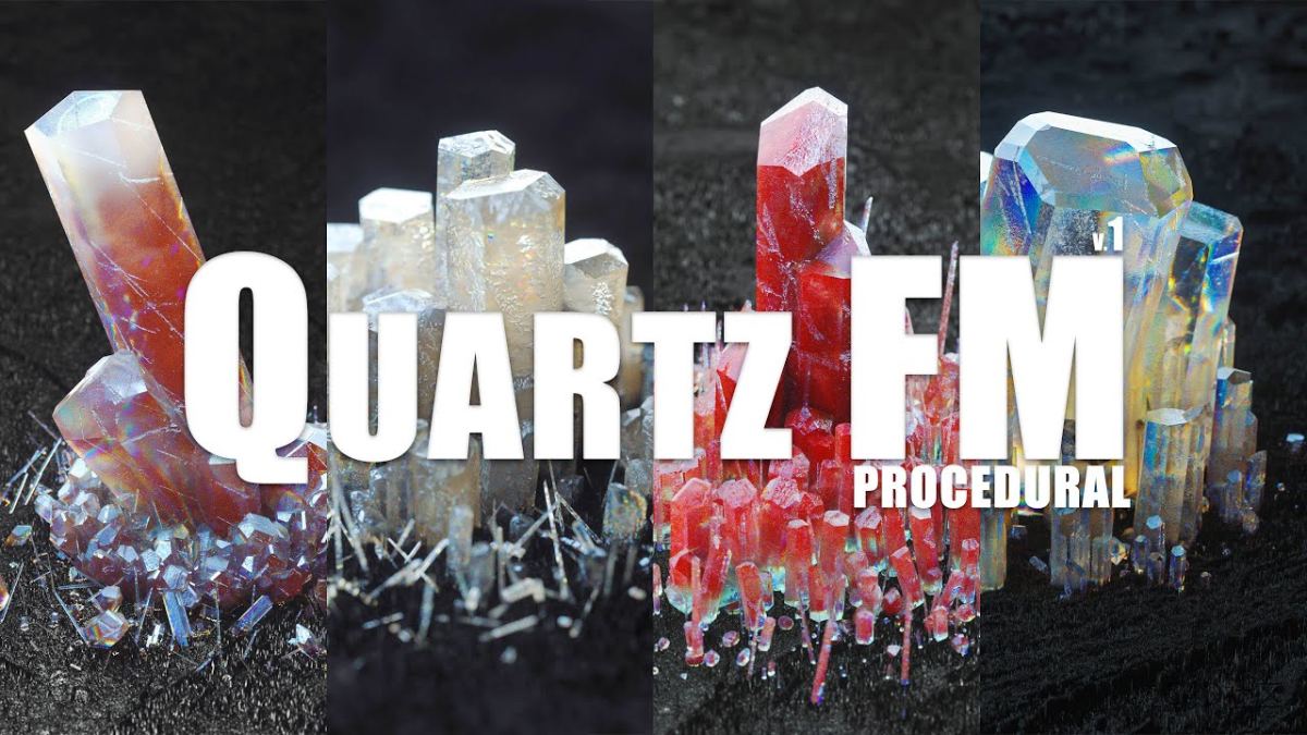 程序化石英水晶模型预设Quartz FM Plugin for Cinema 4D+Octane和Redshift渲染器水晶纹理渲染教程