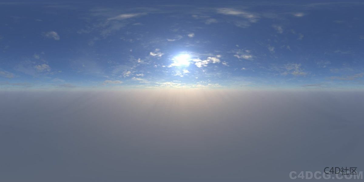 4K-HDRI-全景天空-天空云层稀少太阳高挂正中