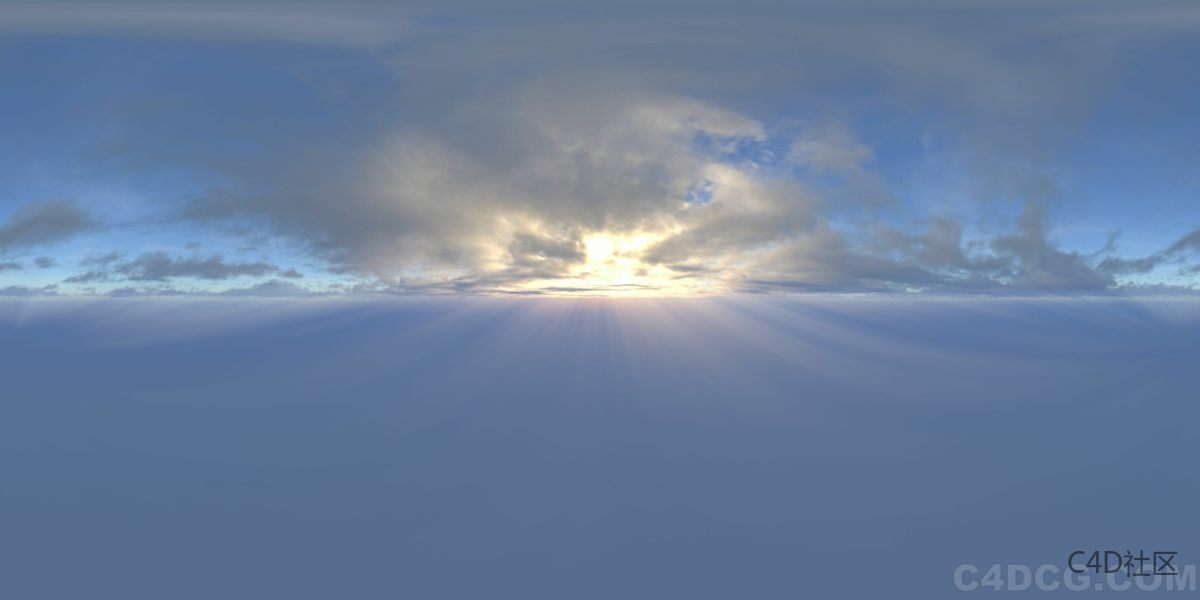 4K-HDRI-全景天空-喷发式的云层和太阳