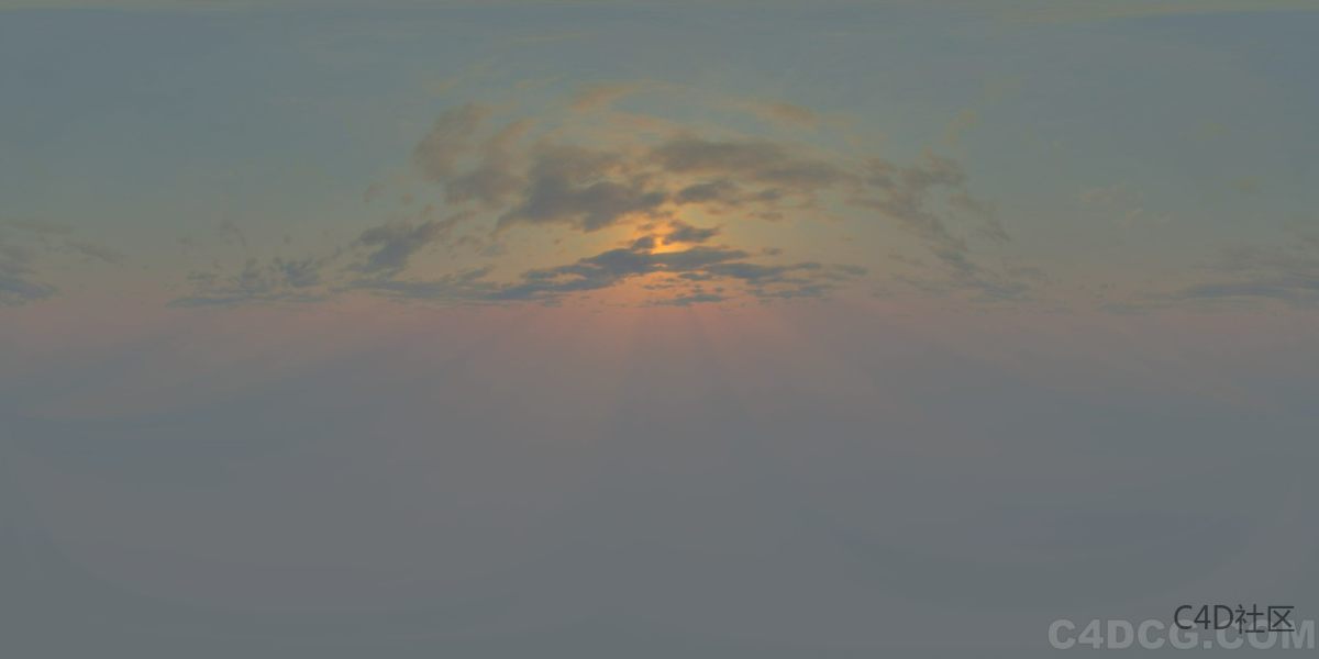 4K-HDRI-全景天空-夕阳落下的雾霾天太阳的金光四射