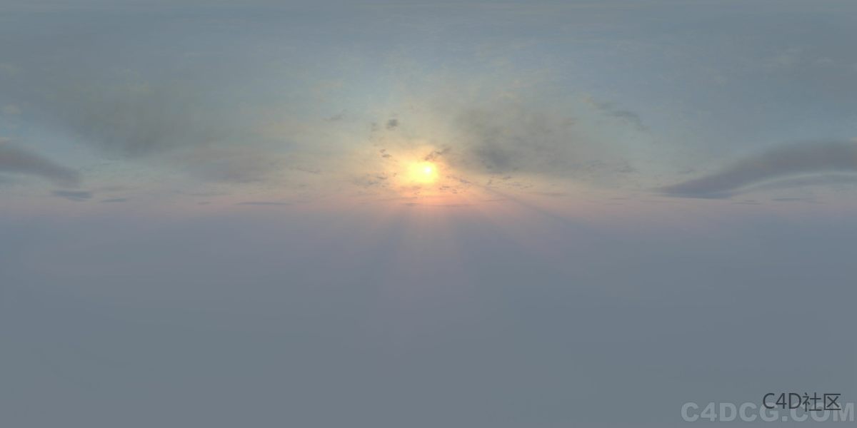 4K-HDRI-全景天空-夕阳落山前的雾天