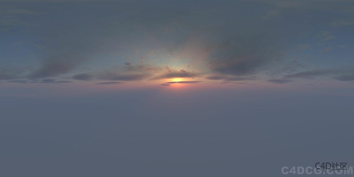 4K-HDRI-全景天空-夕阳已经落山慢慢潜藏到云层中